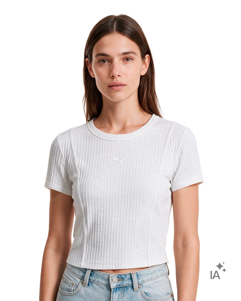 Camiseta Puma Ess Ribbed Baby Feminina - Camiseta Puma Ess Ribbed Baby Feminina - P