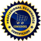 Imagem exibindo o texto 'Ecommerce Certificado - Profissional'. Esta imagem indica que o site possui um certificado de qualidade e profissionalismo no comércio eletrônico.